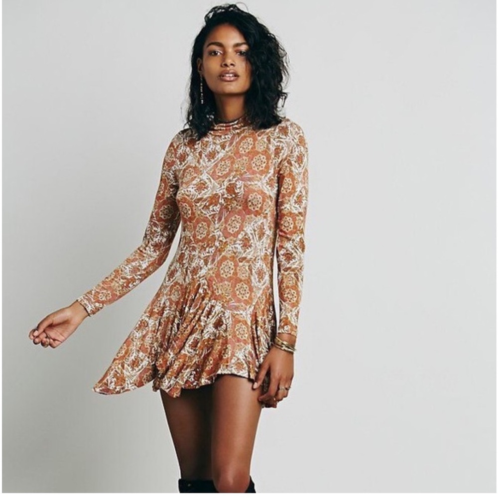Free People | Annabelle Boho Print Open-Back Mini Tunic Dress L